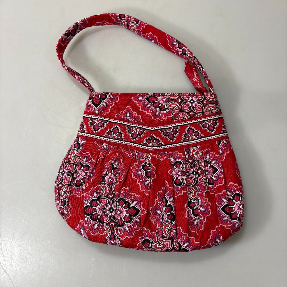 Vera Bradley Frankly Scarlet Red Hannah Pleated Small Cotton Tote Handbag